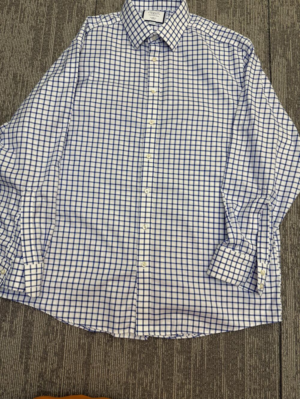 Charles Tyrwhitt Shirt Mens 17.5 35 Blue White Check Classic Fit Non Iron 44 89